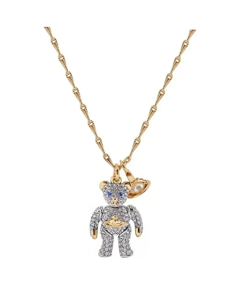 Collier Vivienne Westwood Ourson Small Teddy plaqué or zirconium femme