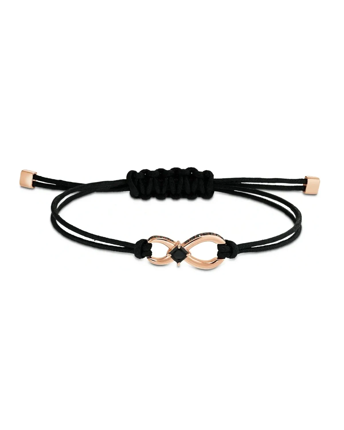 Bracelet Swarovski Infinity plaqué or rose cordon noir unisexe