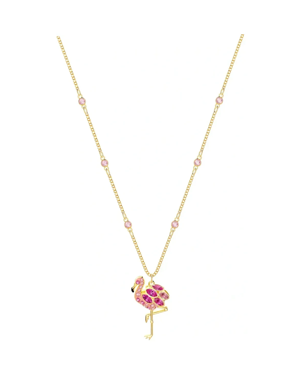 Collier Swarovski Lime Flamingo plaqué or cristaux roses femme