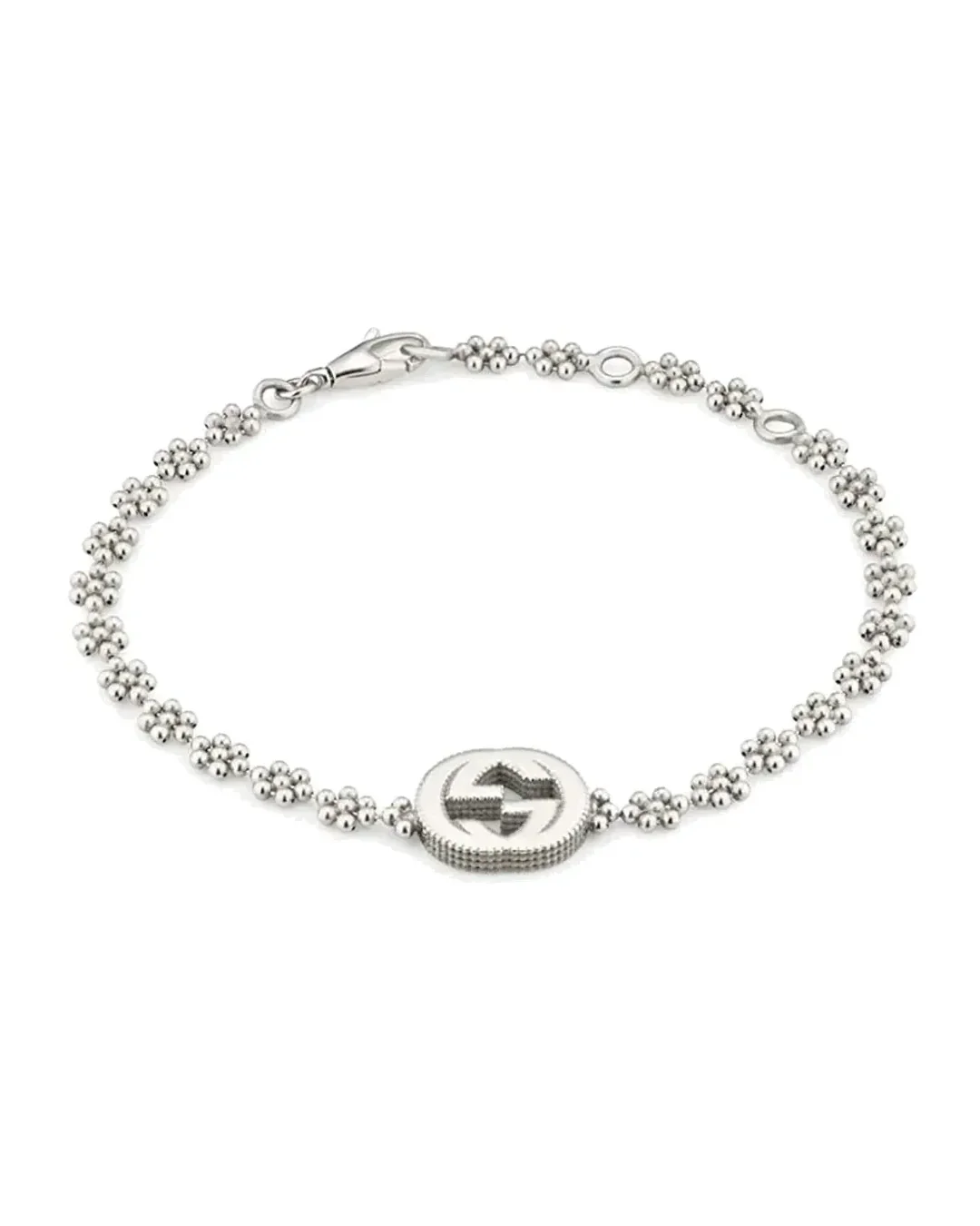 Bracelet Gucci argent motif floral double G mousqueton femme