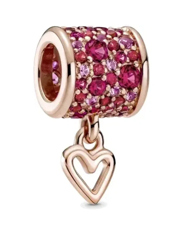 Charm Pandora cylindre coeur plaqué or rose pavé cristaux roses femme