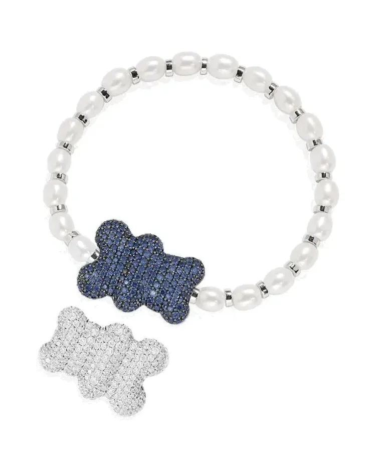 Bracelet APM Monaco Yummy Bear BABA ajustable argent avec perles unisexe