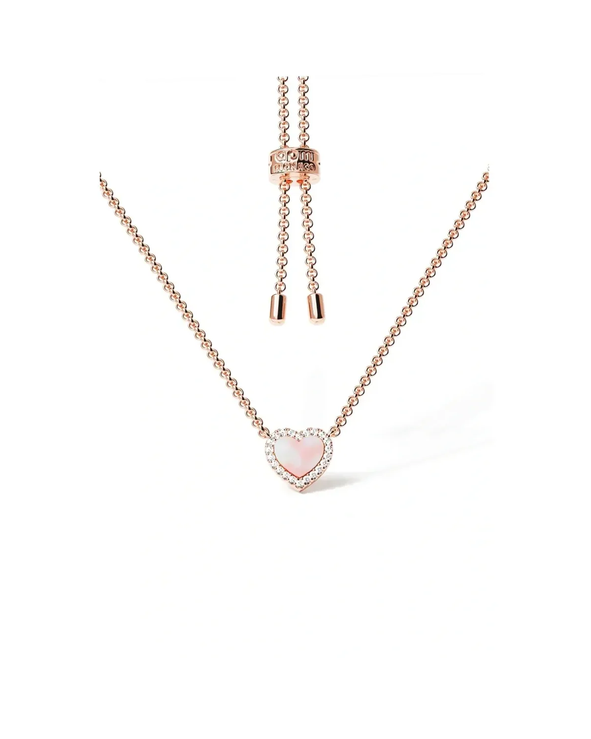 Collier APM Monaco cœur nacre rose plaqué or rose 65 cm femme