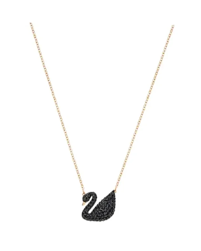 Collier Swarovski Iconic Swan plaqué or rose cristaux noirs femme