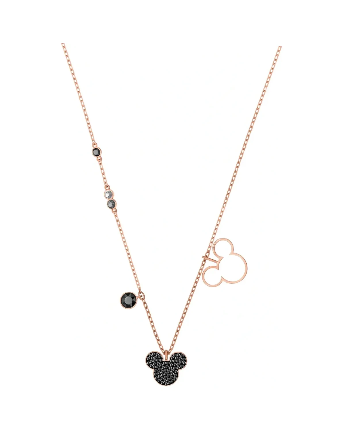 Collier Swarovski Mickey Minnie plaqué or rose cristaux noirs femme