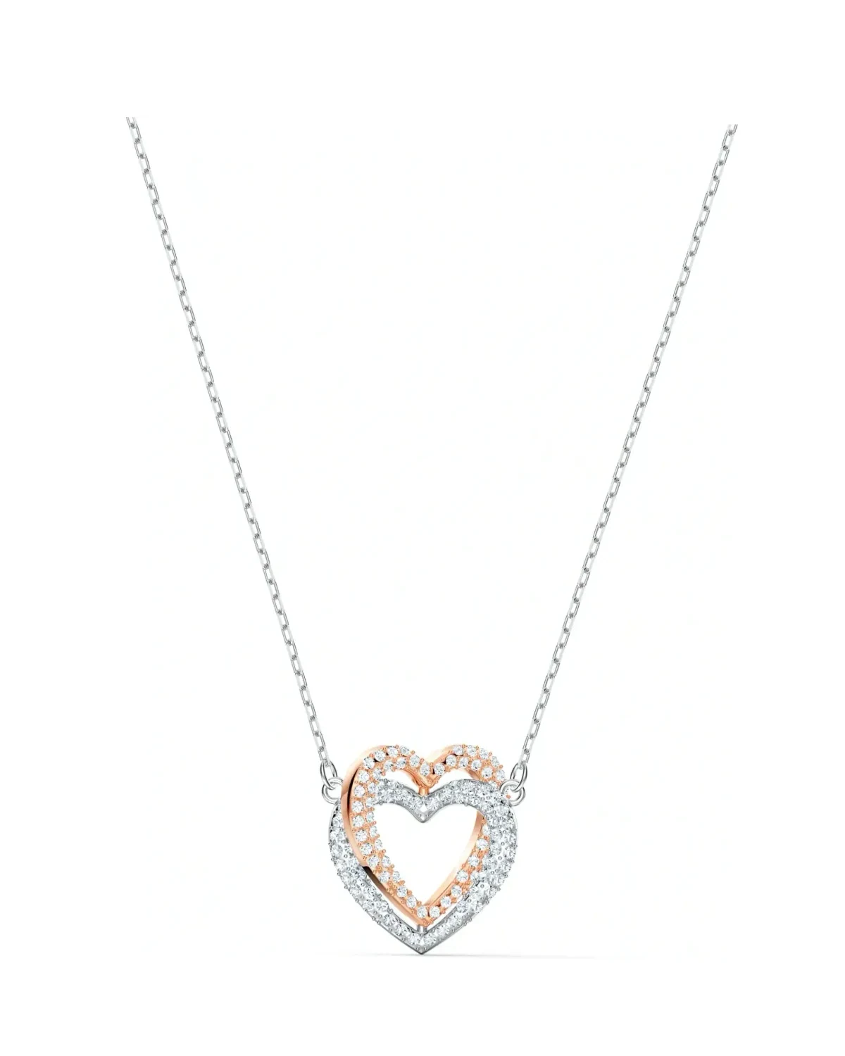 Collier Swarovski Hyperbola Double Heart plaqué rhodium cristaux blancs femme