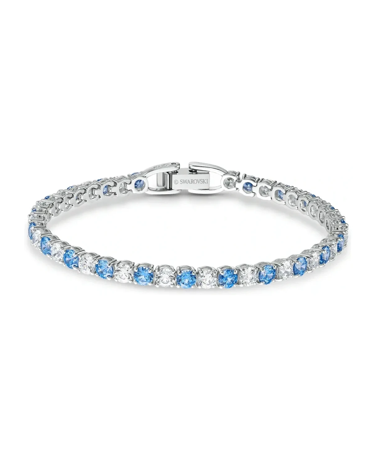 Bracelet Swarovski Tennis cristaux blanc et bleu rhodié femme