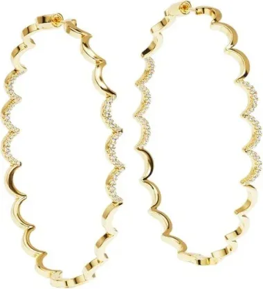 Créoles Wavy Up and Down - Or jaune 18 carats et cristaux
