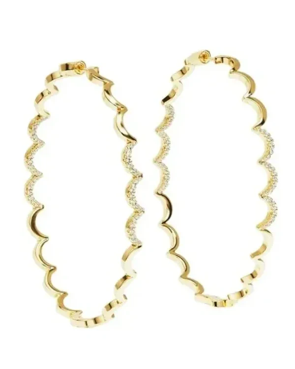 Boucles d'oreilles créoles APM Monaco Wavy Up and Down or jaune micropavées zirconium
