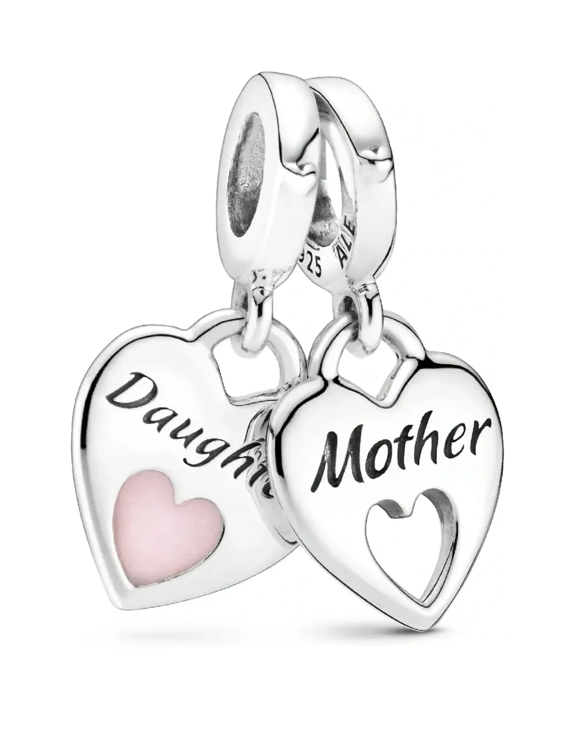 Charm Pandora Double Pendant Cœur Séparable Mère Fille Argent 925