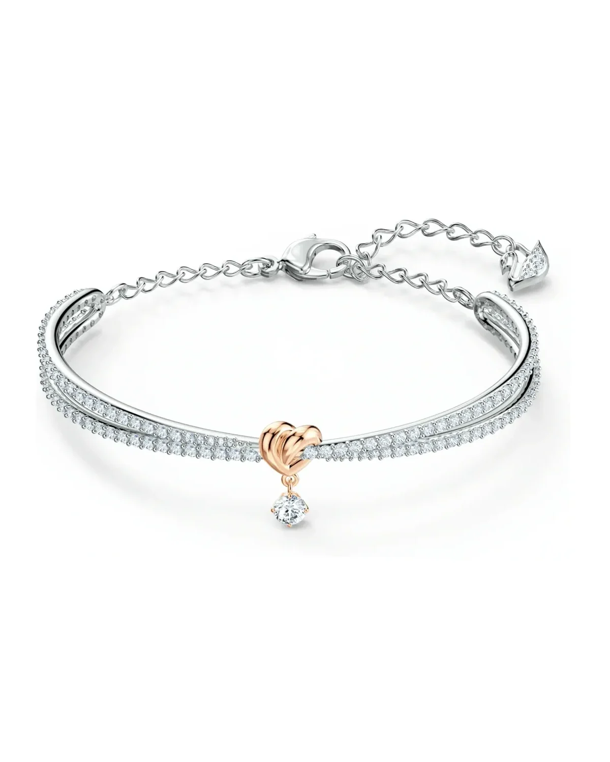 Bracelet jonc ajustable Swarovski Lifelong Heart plaqué rhodium cristaux blancs femme