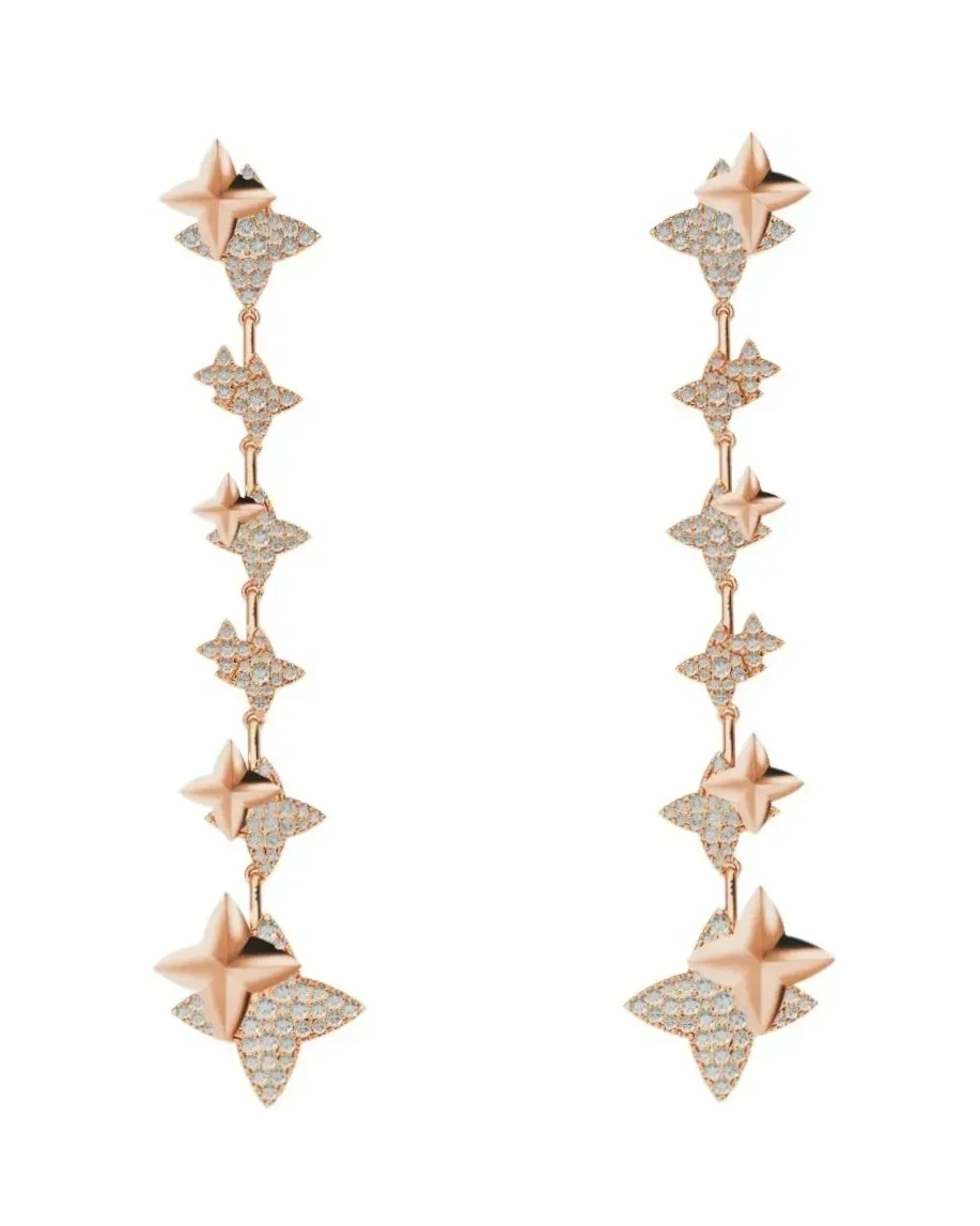 Boucles d'oreilles APM Monaco Drop Météorites pendantes plaqué or rose zirconium femme