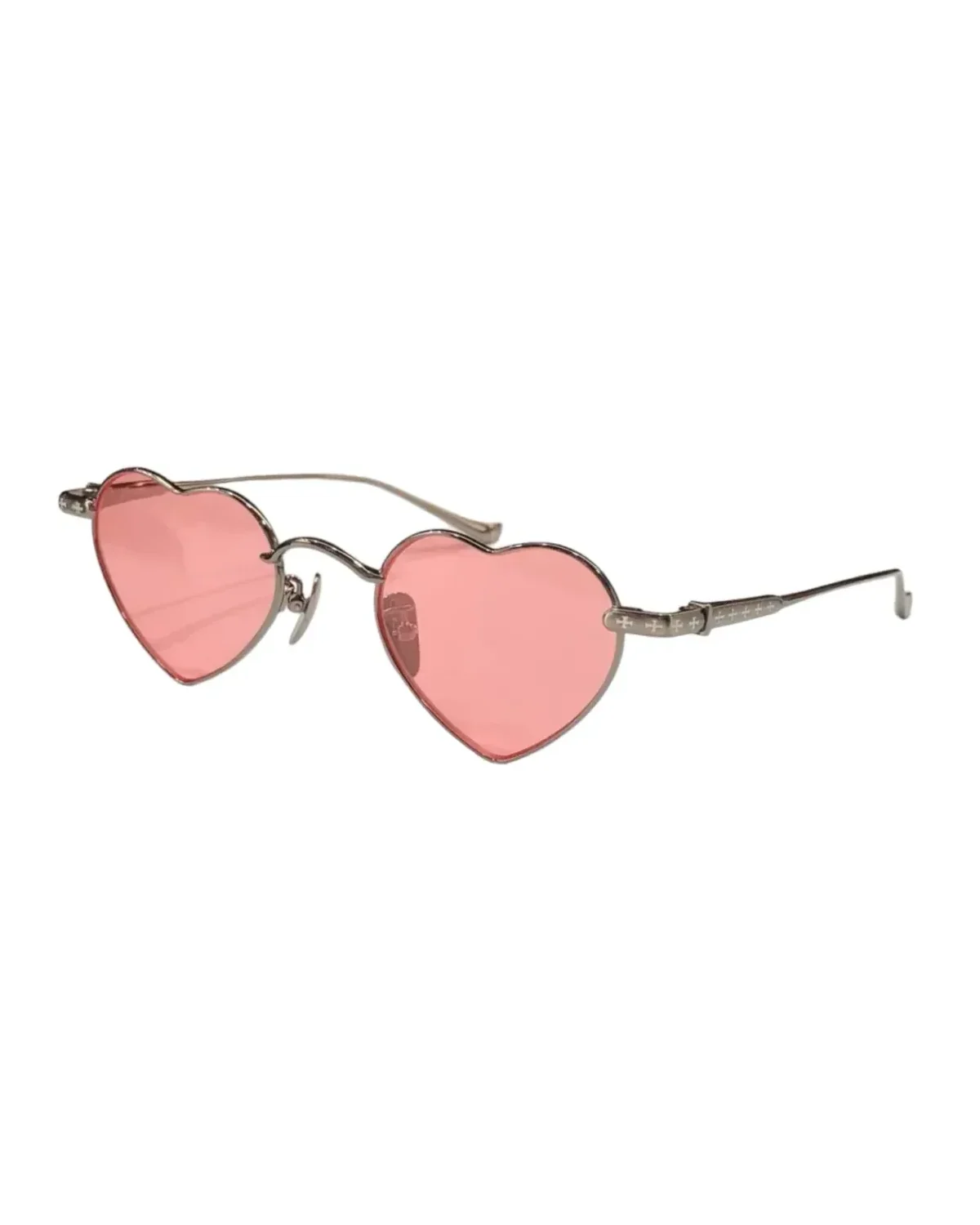 Lunettes de soleil Chrome Hearts Beam forme cœur métal gris verres roses