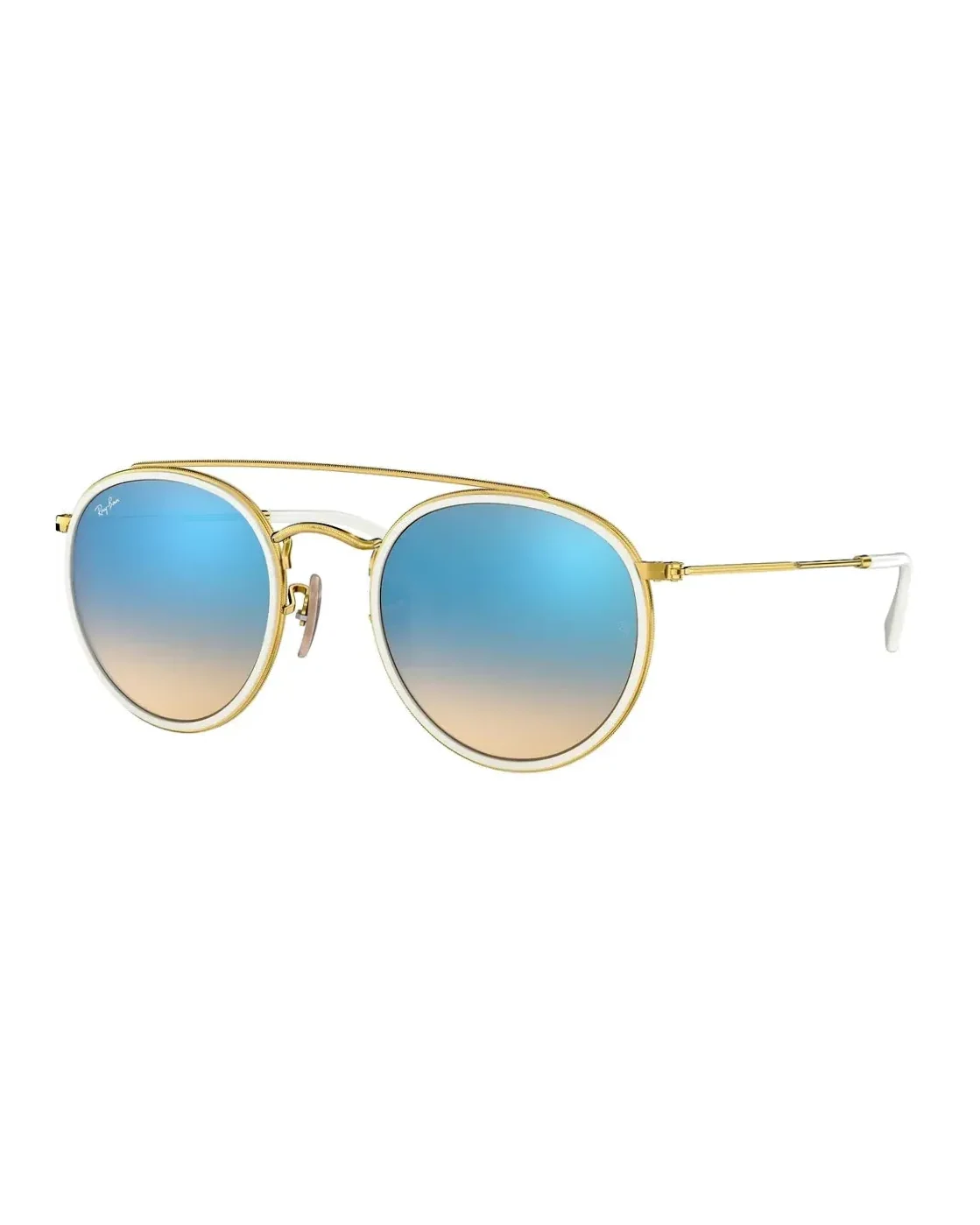 Lunettes de soleil Ray-Ban RB3647N monture ronde or verres bleu miroir