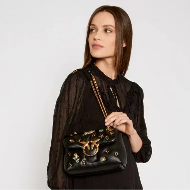 Sac à main Pinko Love Mini Puff Summer Pins cuir noir — vue 5