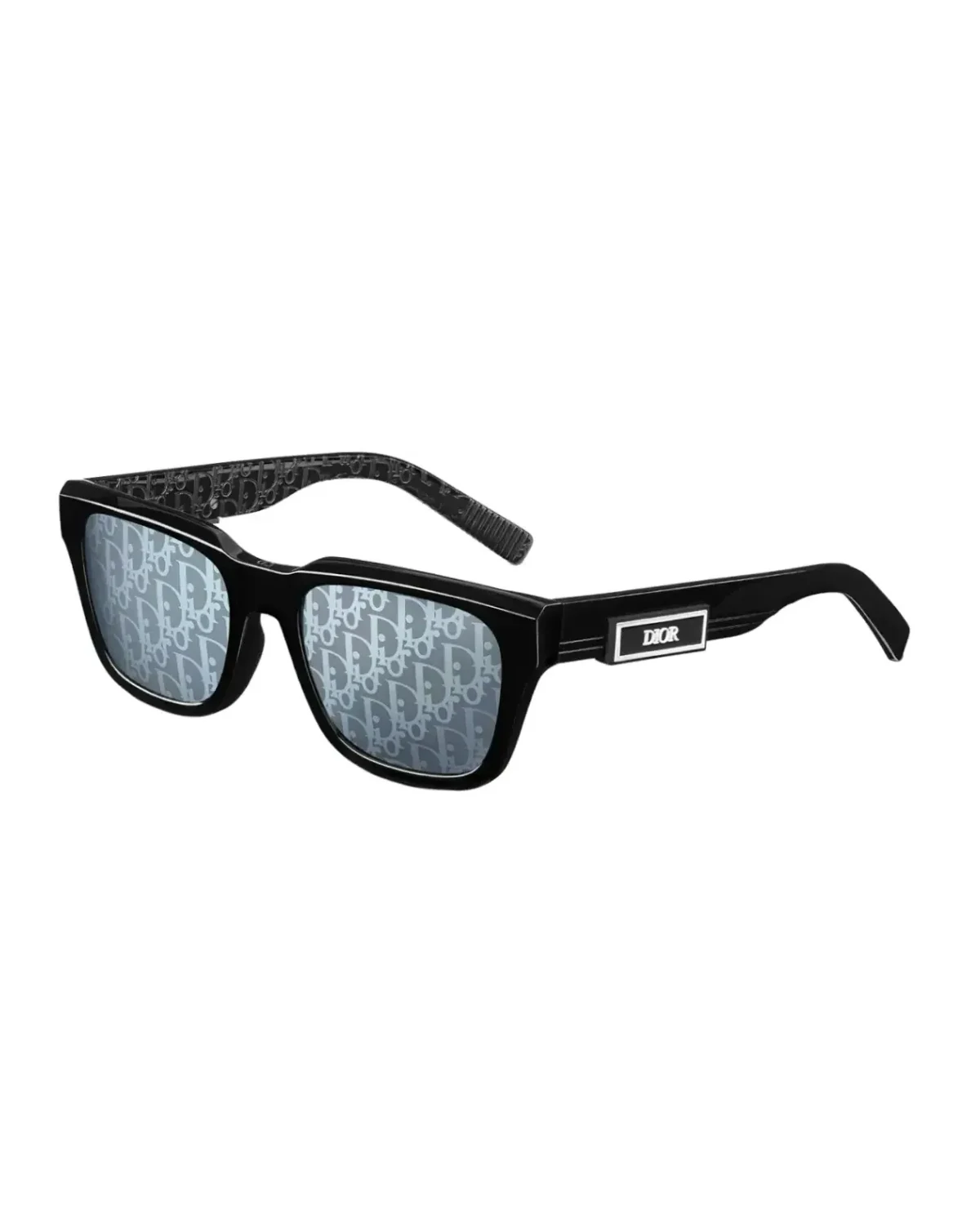 Lunettes de soleil Dior B23 rectangle acétate noir verres miroir argenté