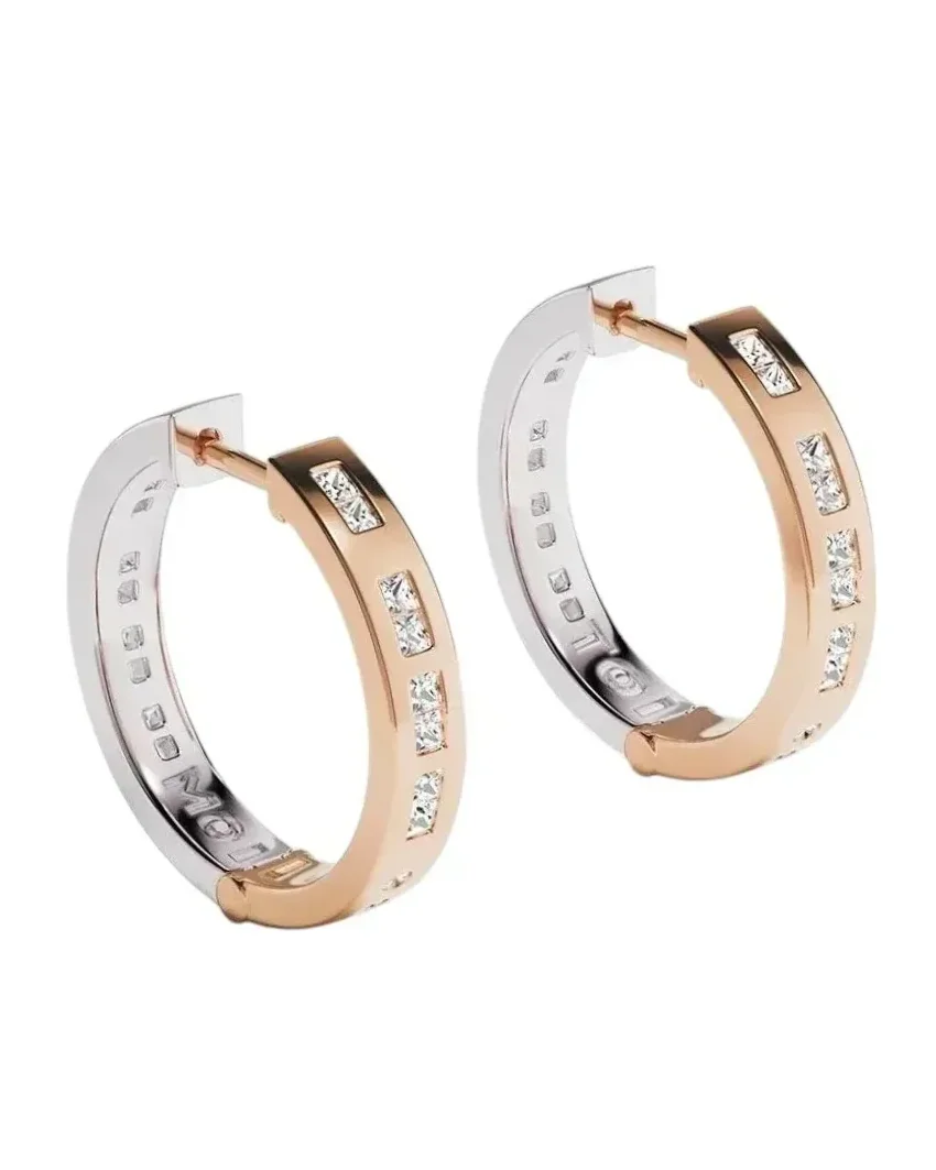 Boucles d'oreilles créoles APM Monaco Code Morse Toi Moi plaqué or rose zirconium femme