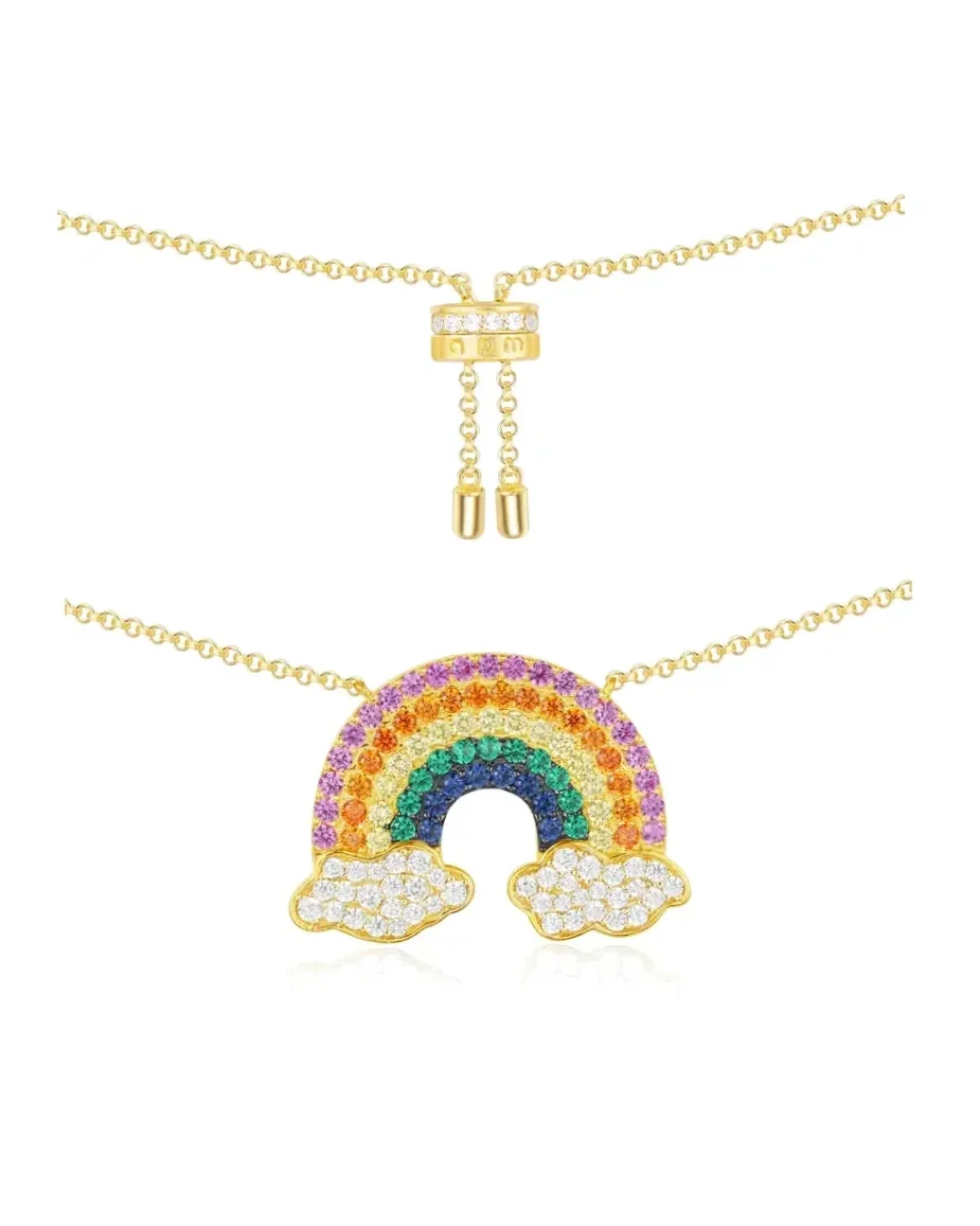 Collier APM Monaco Arc-En-Ciel ajustable cristaux zirconium plaqué or jaune femme