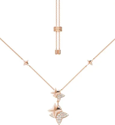 Collier Double Météorites Ajustable Plaqué Or Rose