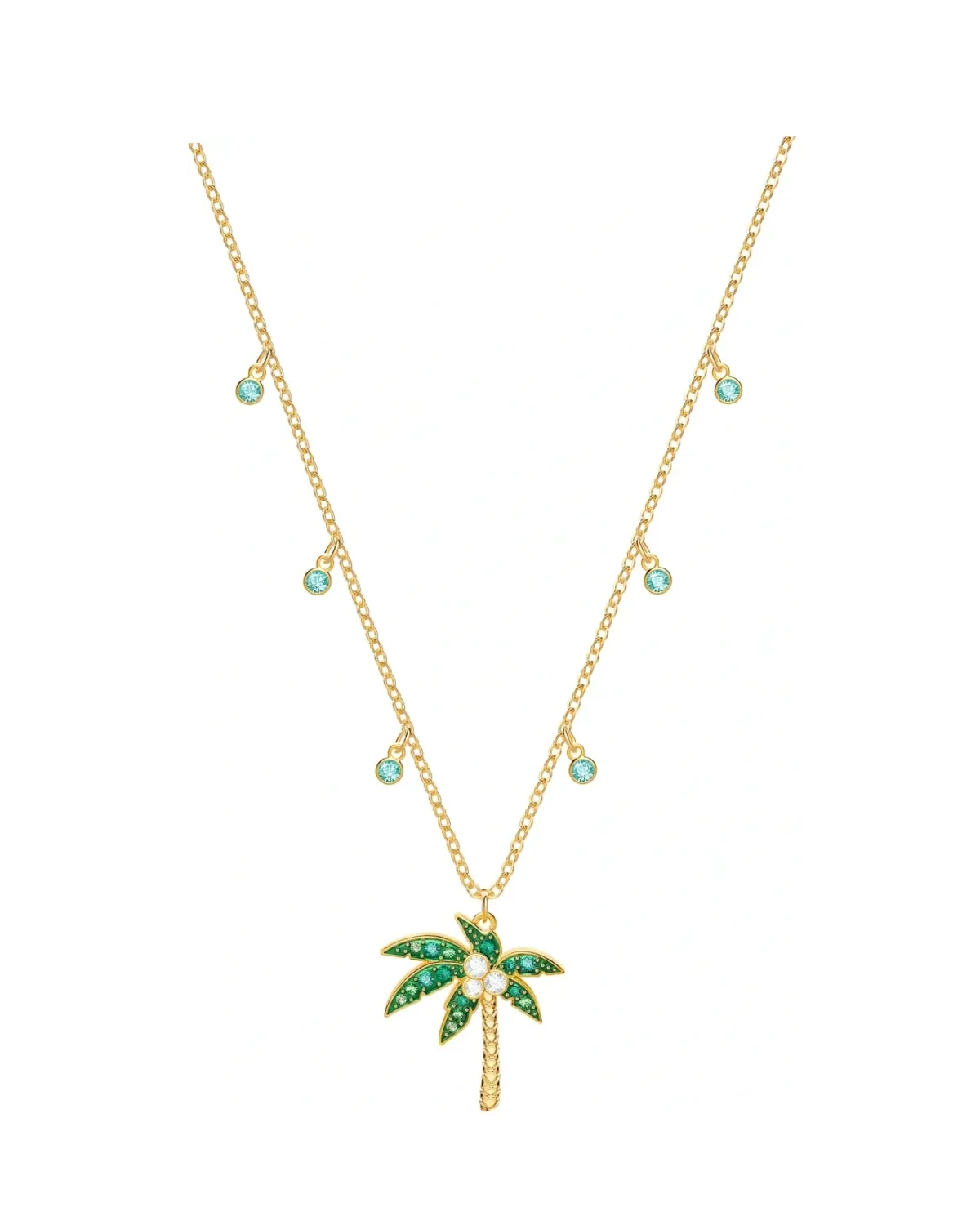 Collier Swarovski Lime Palm Tree plaqué or cristaux verts femme