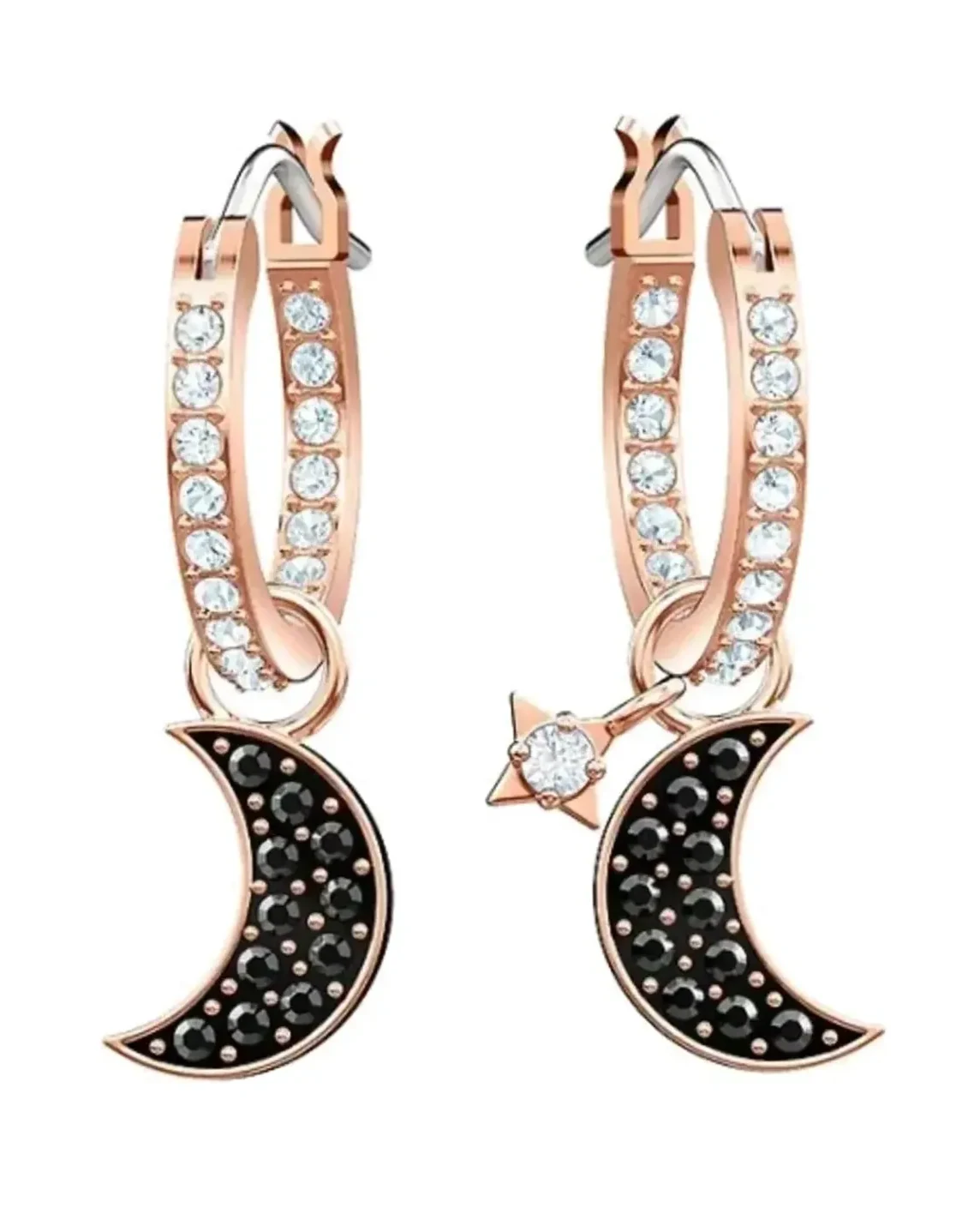 Boucles d'oreilles Swarovski Duo Moon plaqué or rose cristaux