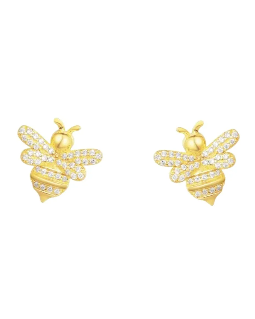 Boucles d'oreilles APM Monaco mini abeilles plaqué or jaune zirconium