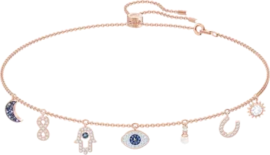 Collier Symbolic Swarovski - Breloques Cristal Doré Rosé
