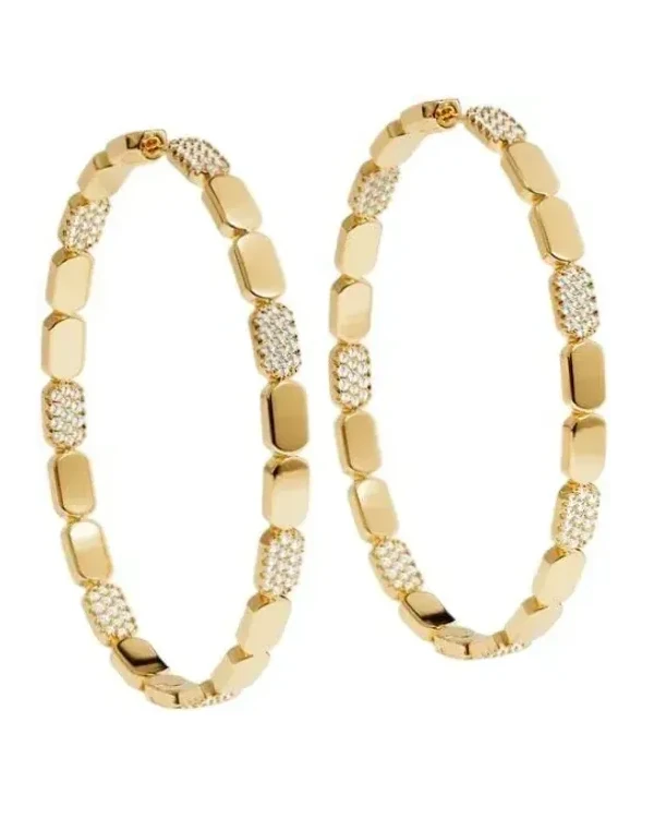 Boucles d'oreilles créoles APM Monaco Yacht Club plaqué or jaune 18 carats micropavées de cristaux