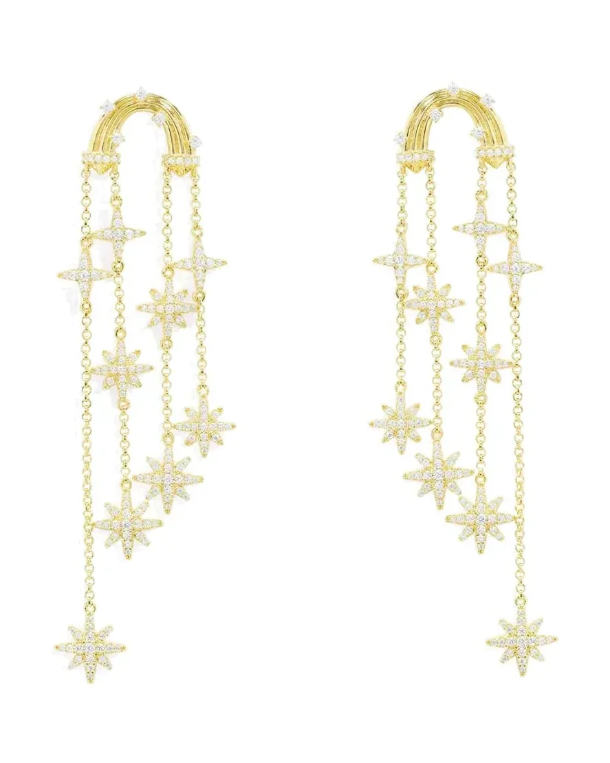 Boucles d'oreilles APM Monaco météorites longues plaqué or jaune oxyde de zirconium femme