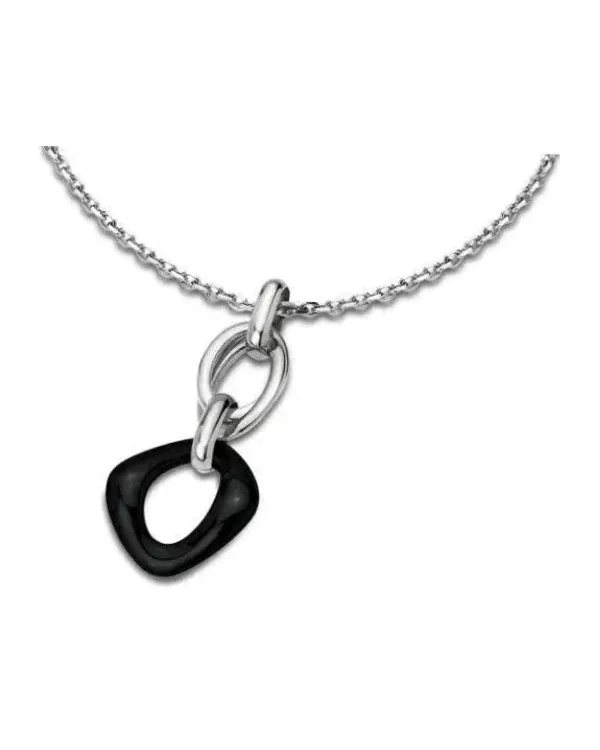 Collier Lotus Ceramic acier inoxydable noir argenté femme