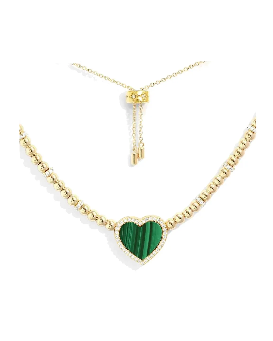 Collier APM Monaco Cœur Malachite plaqué or jaune micropavé zirconium femme