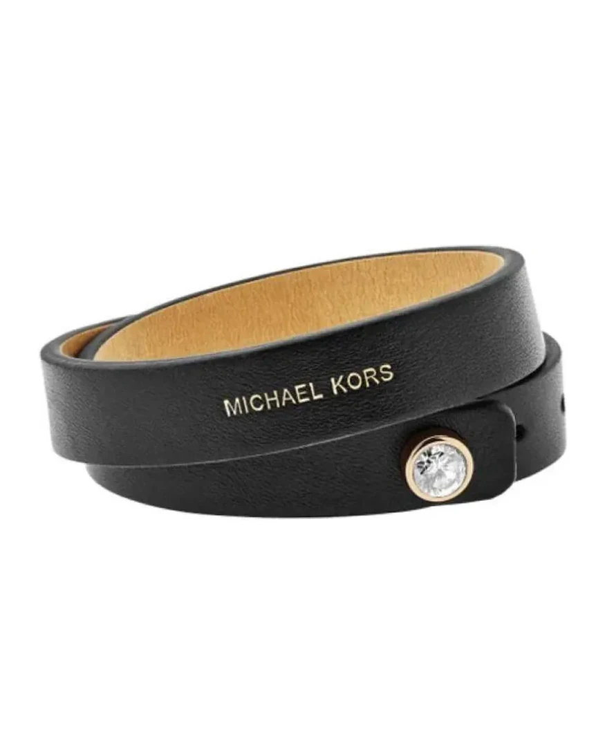 Bracelet Michael Kors cuir noir double fermoir strass