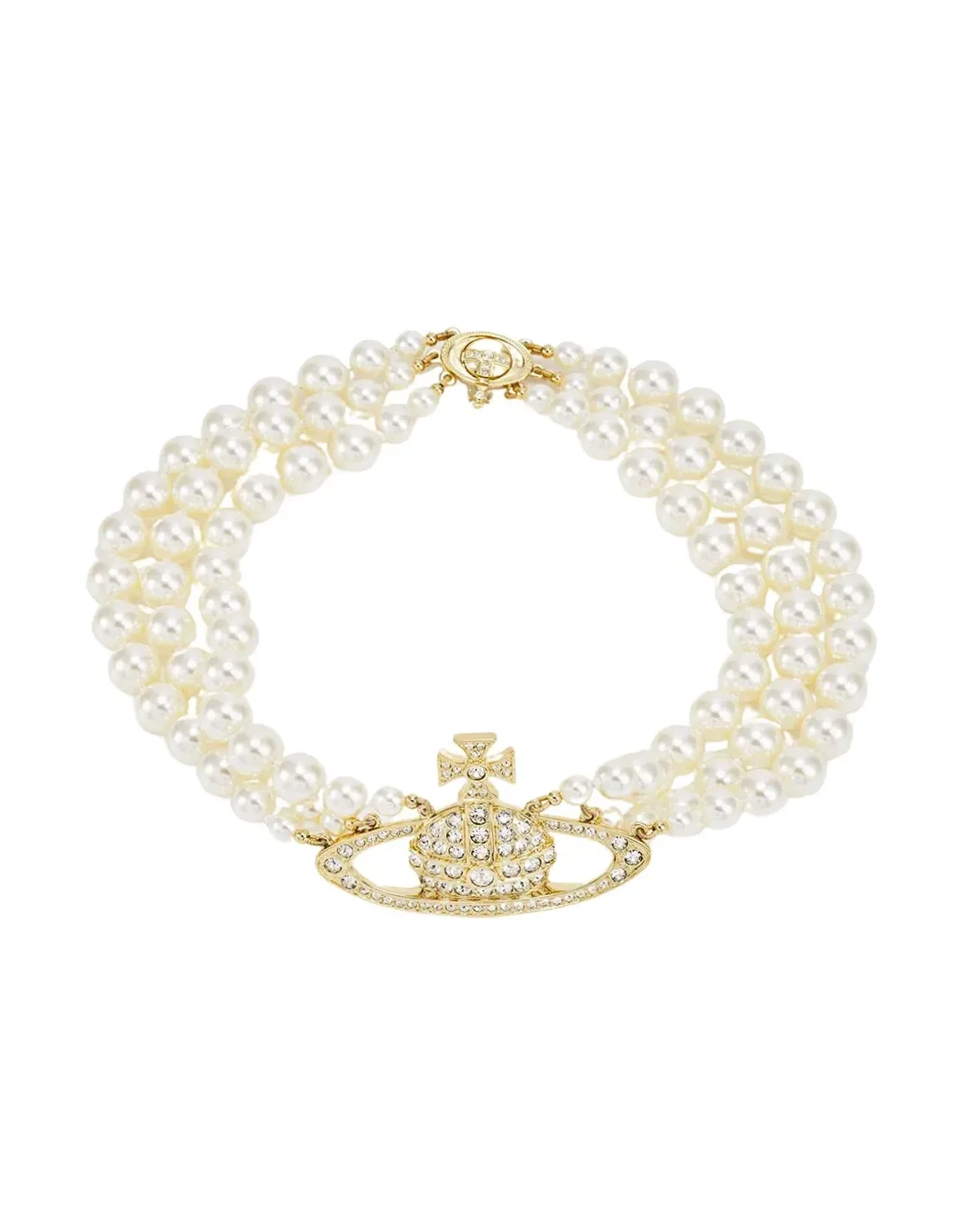 Collier Vivienne Westwood Three Row Relief ras du cou laiton doré zirconium femme