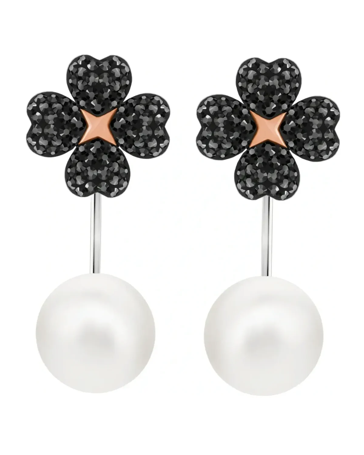 Boucles d'oreilles Swarovski Latisha Flower plaqué rhodium cristaux noirs