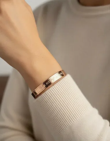 Bracelet Manchette Emporio Armani Acier Plaqué Or Rose — vue 3