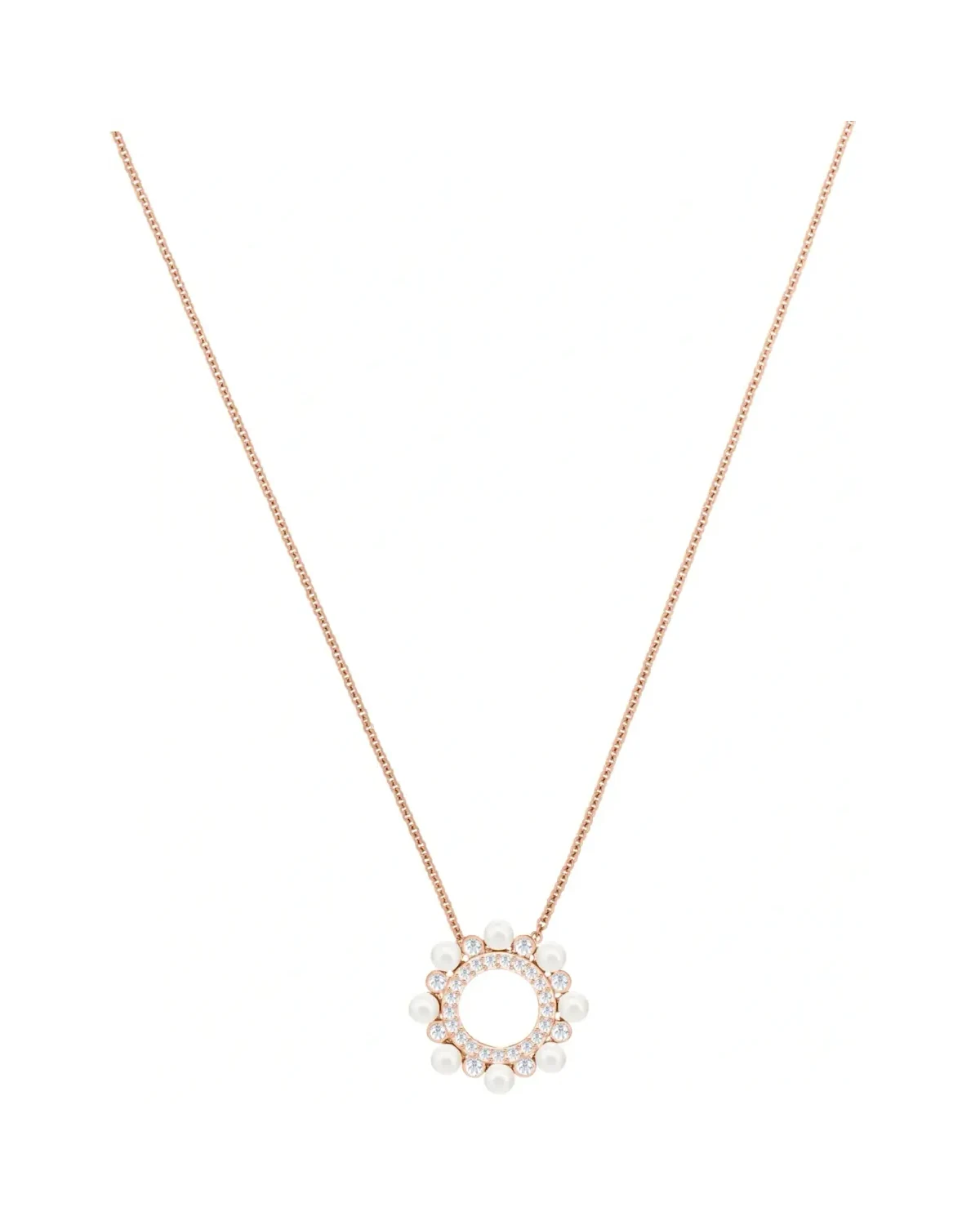 Collier Swarovski Major plaqué or rose perles cristaux blancs femme