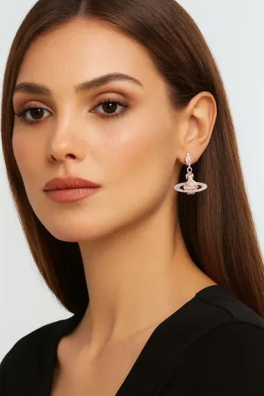 Boucles d'oreilles Orb Vivienne Westwood or rose et cristaux roses — vue 2