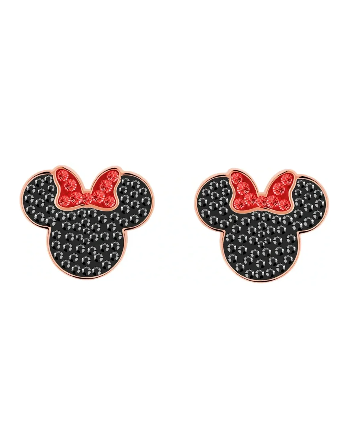 Boucles d'oreilles Swarovski Mickey Minnie plaqué or rose cristaux noirs rouges femme