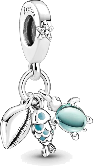 Charm Pendant Triple Poisson, Tortue de Mer et Conque