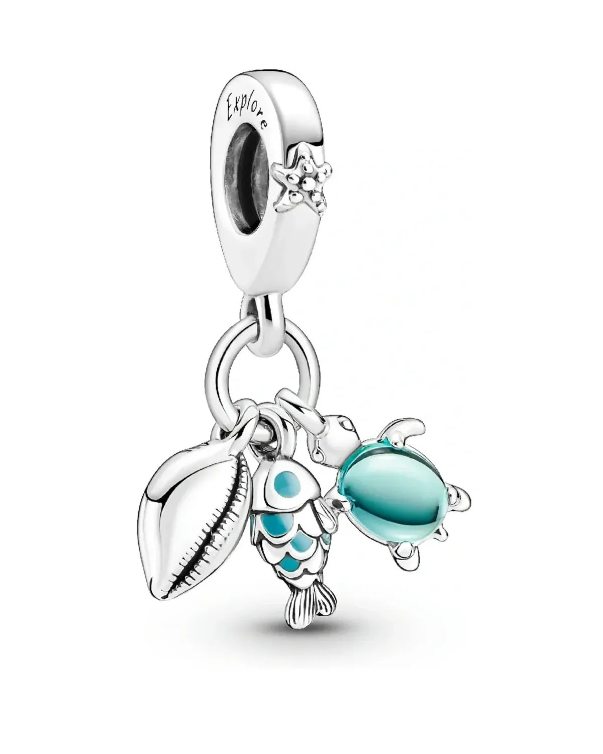 Charm Pandora Pendant Triple Poisson Tortue de Mer et Conque Argent 925 Femme