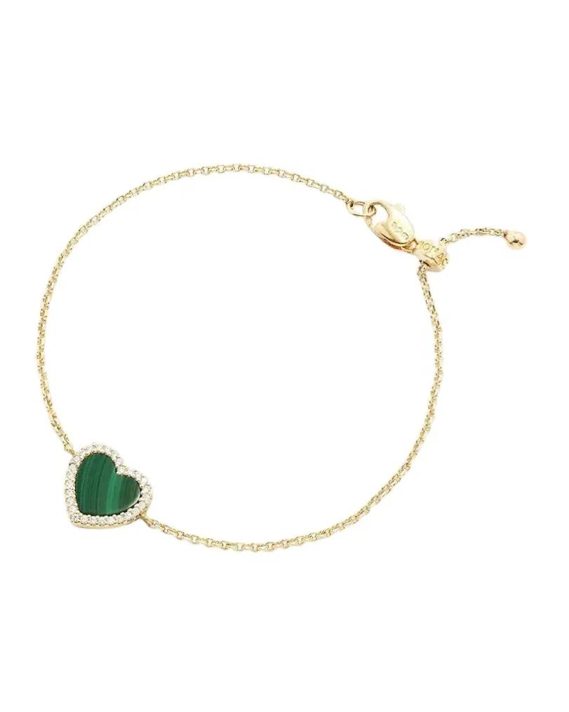 Bracelet APM Monaco Cœur Malachite plaqué or jaune femme