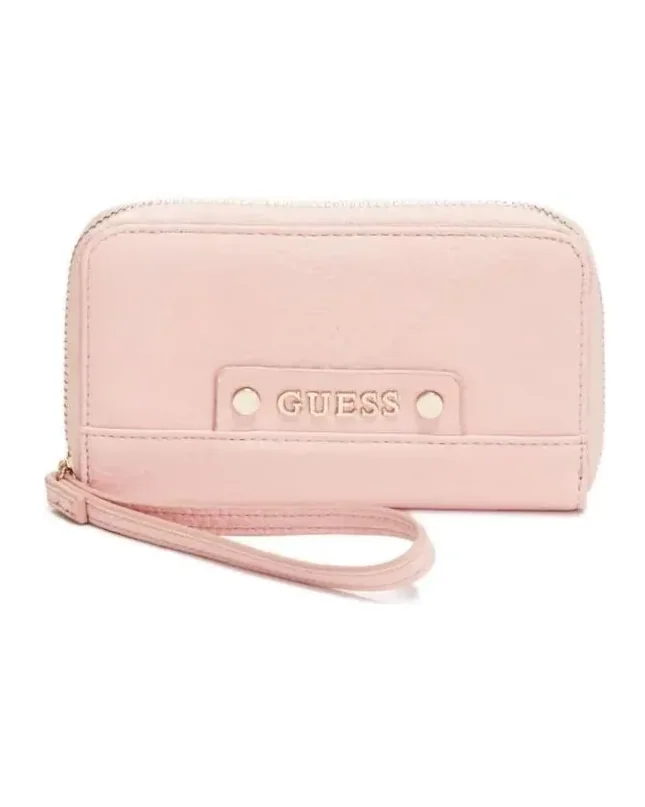 Pochette Guess Reagan simili cuir rose pâle femme