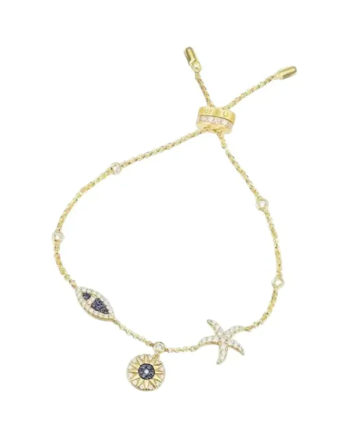 Bracelet APM Monaco Sea Luck ajustable plaqué or jaune cristaux zirconium femme