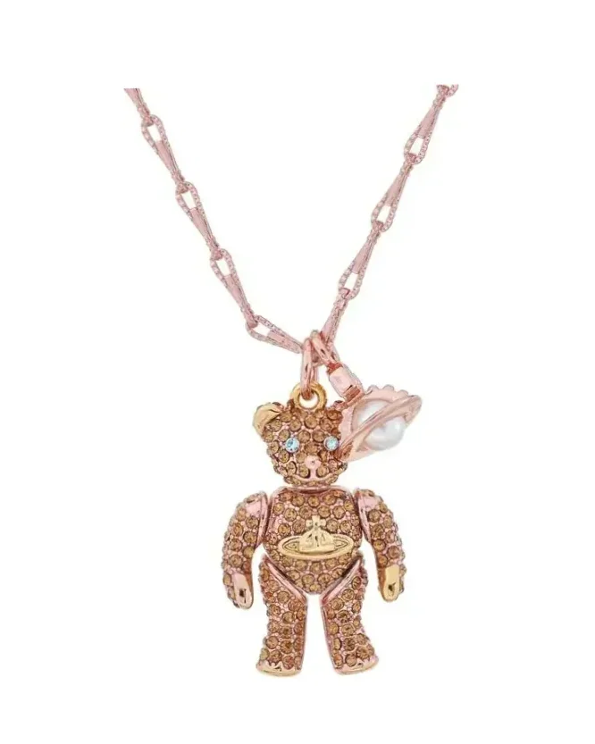 Collier Vivienne Westwood Ourson Small Teddy plaqué or rose zirconium