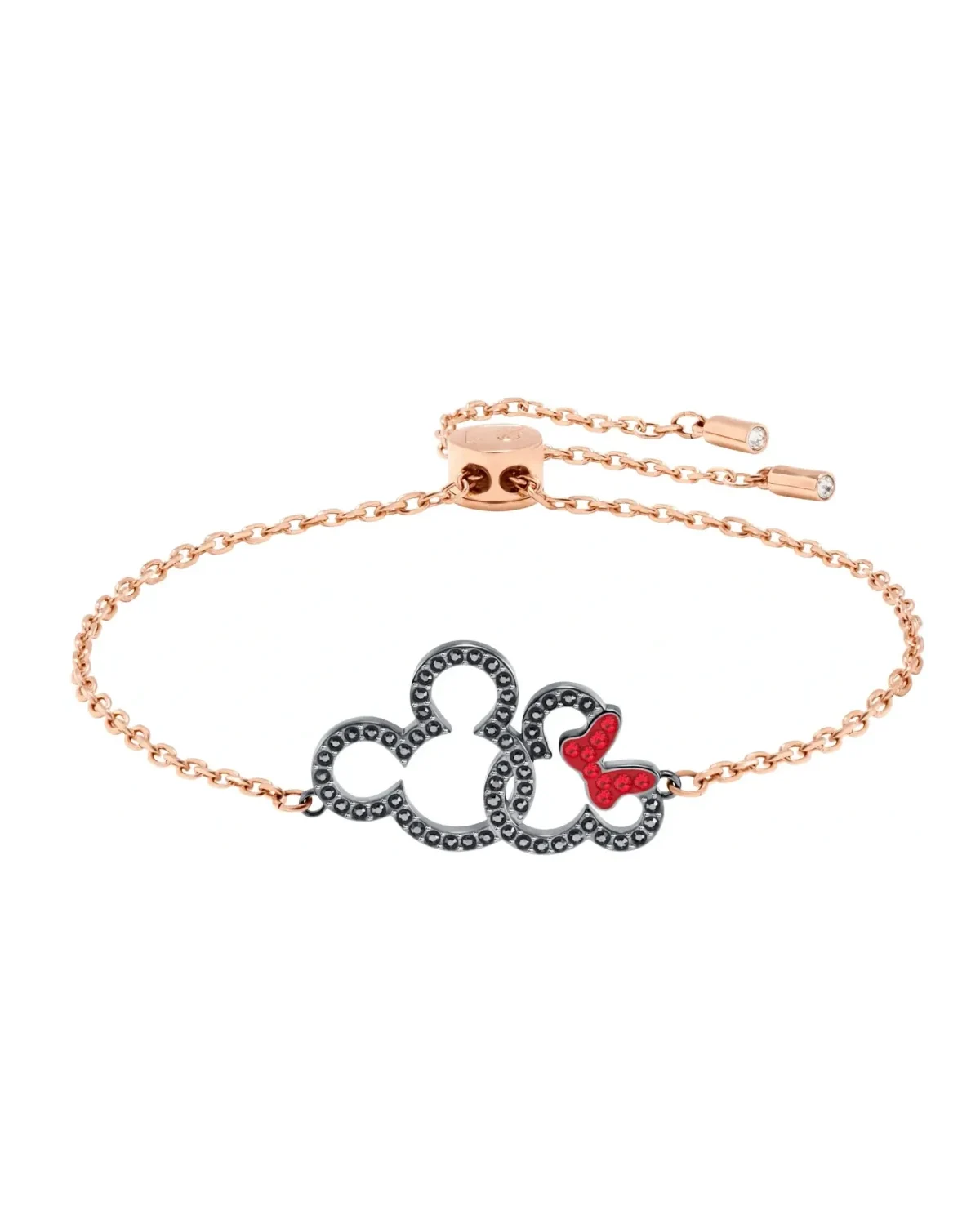 Bracelet Swarovski Mickey Minnie plaqué or rose cristaux noirs femme