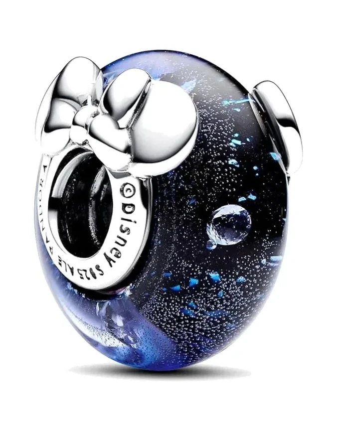 Charm Pandora Mickey Minnie Verre de Murano Bleu Argent Femme