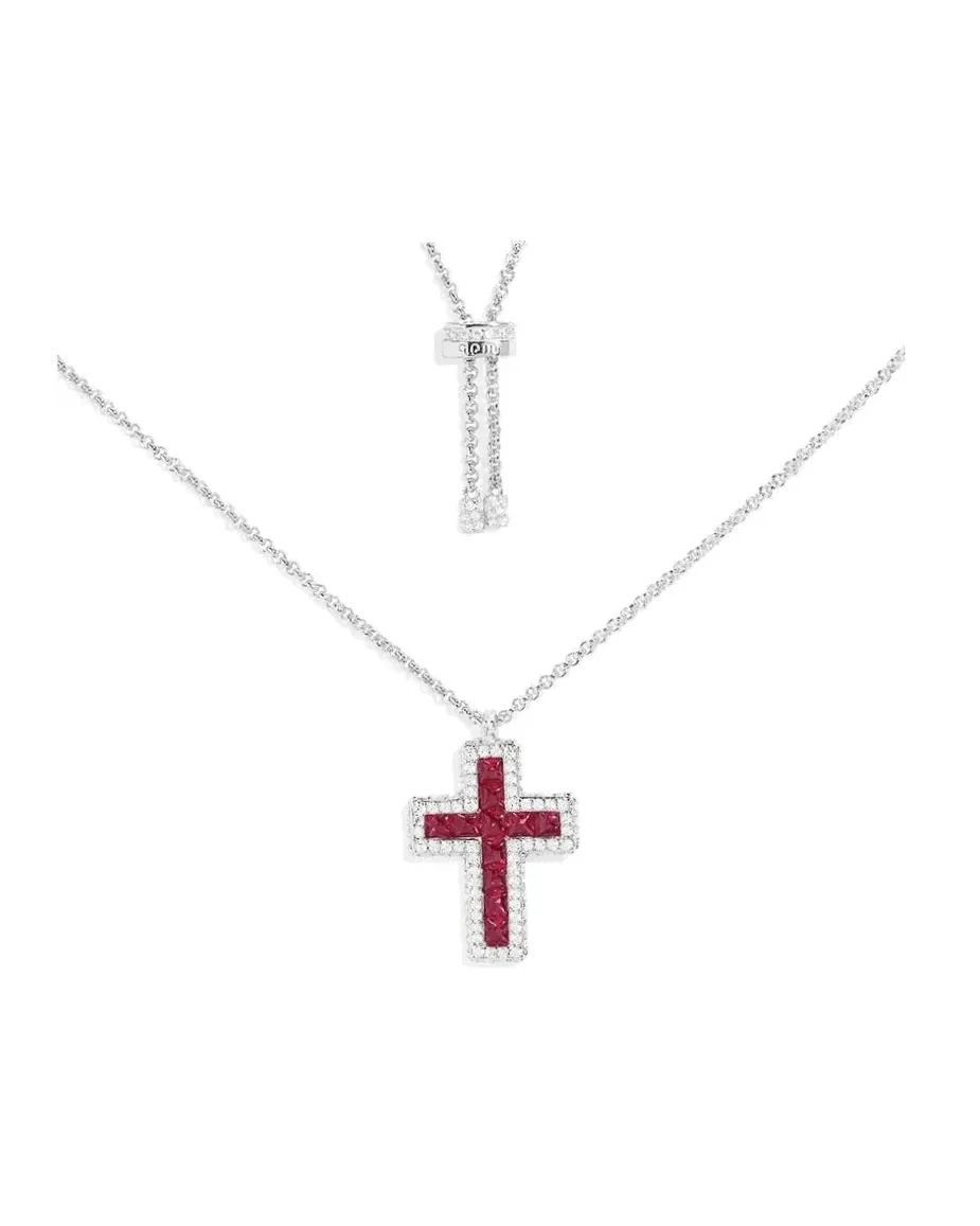 Collier APM Monaco croix pavé zirconium argent 925 rose