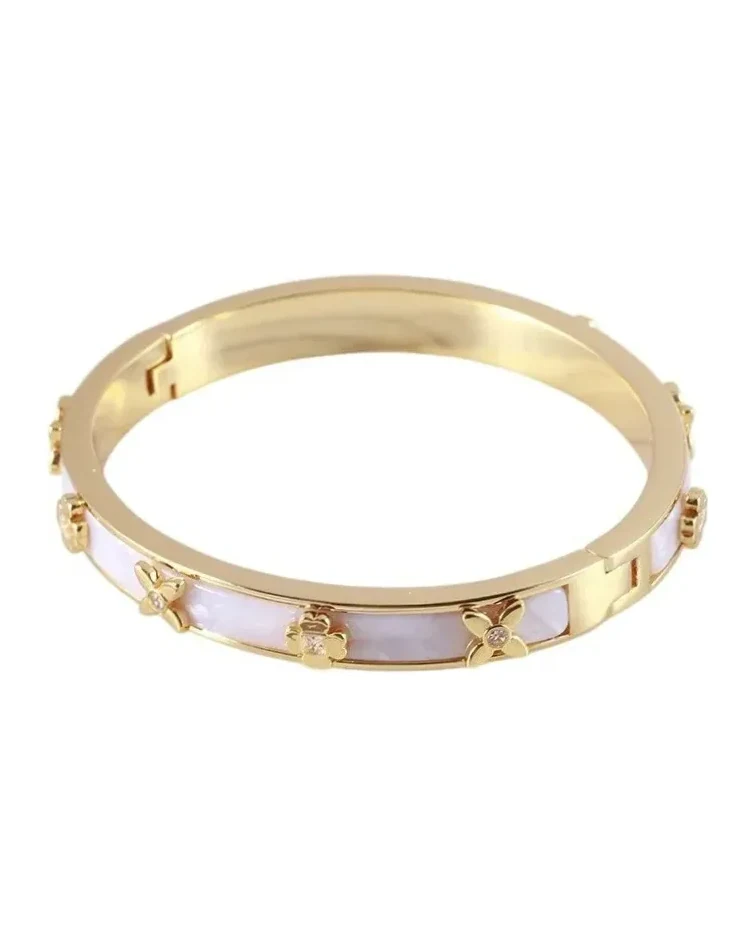 Bracelet jonc rigide Kate Spade Heritage Bloom métal doré et blanc femme