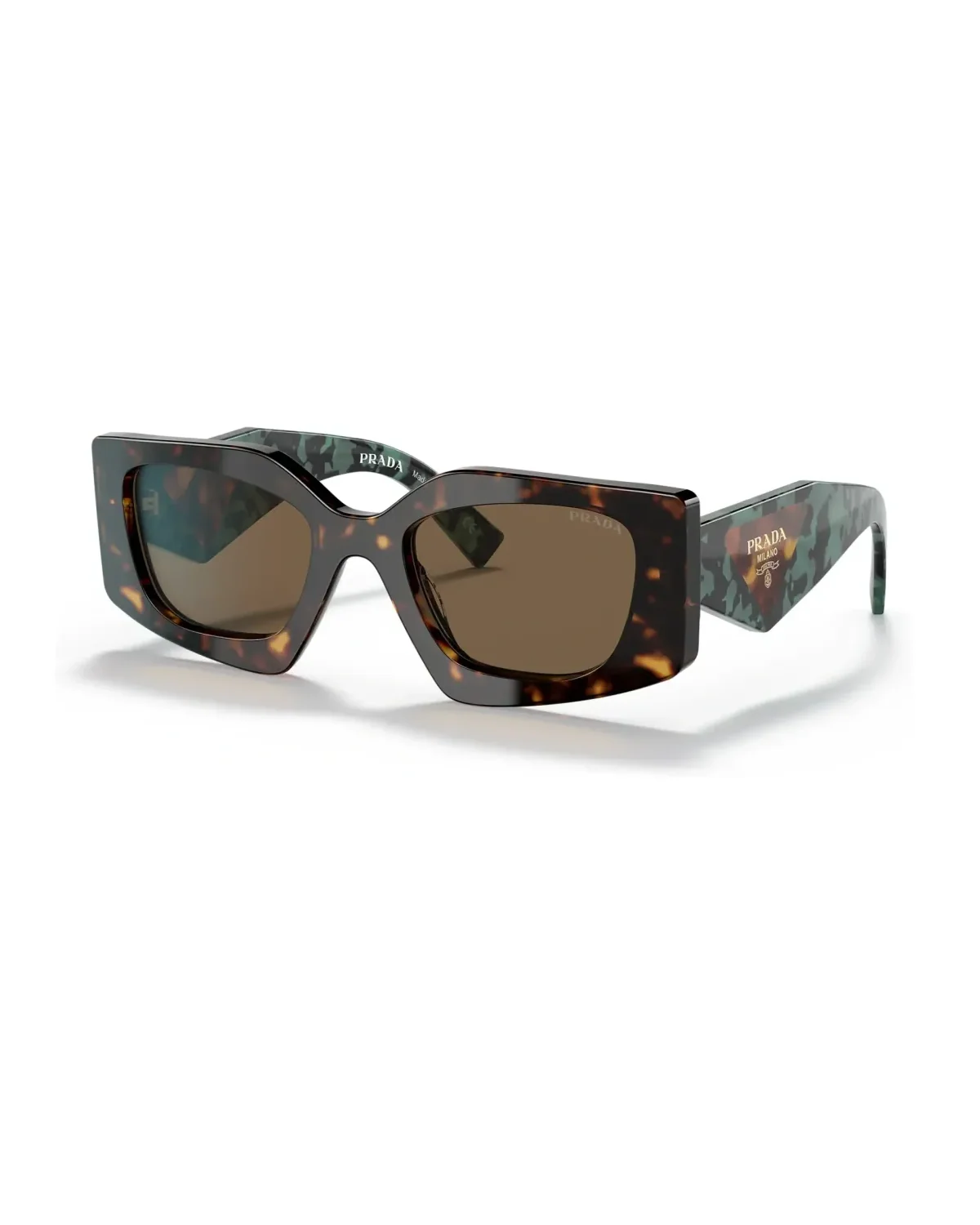 Lunettes de soleil Prada PR 15YS carré acétate écaille brun branches turquoise