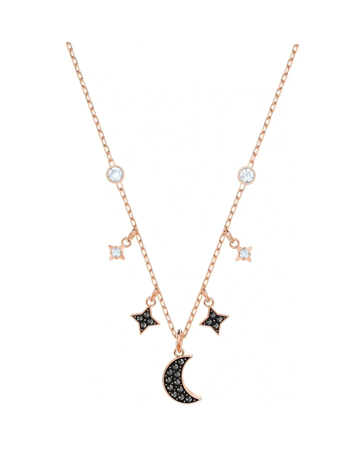 Collier Swarovski Symbolic Moon plaqué or rose cristaux noirs et blancs femme